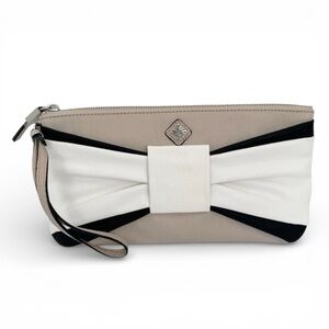 Simply Vera Wang Belmont Bow Colorblock Wristlet Clutch Taupe White Black